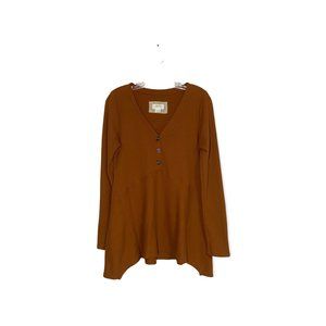 Maeve by Anthropology Eliza Knit Henley BabyDoll Tunic Long Sleeve Cognac Size M